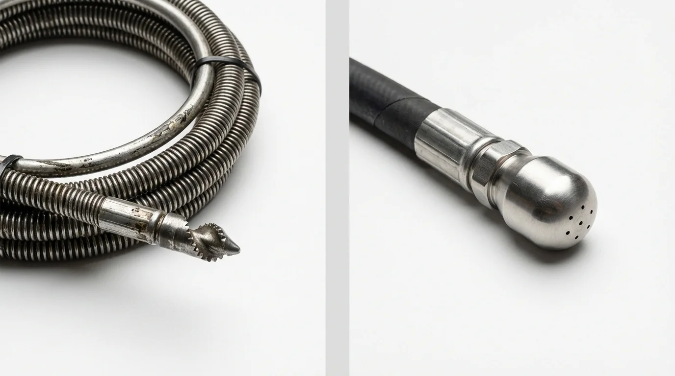 Drain snake cable and hydro jetting nozzle used for drain cleaning in Talladega, AL