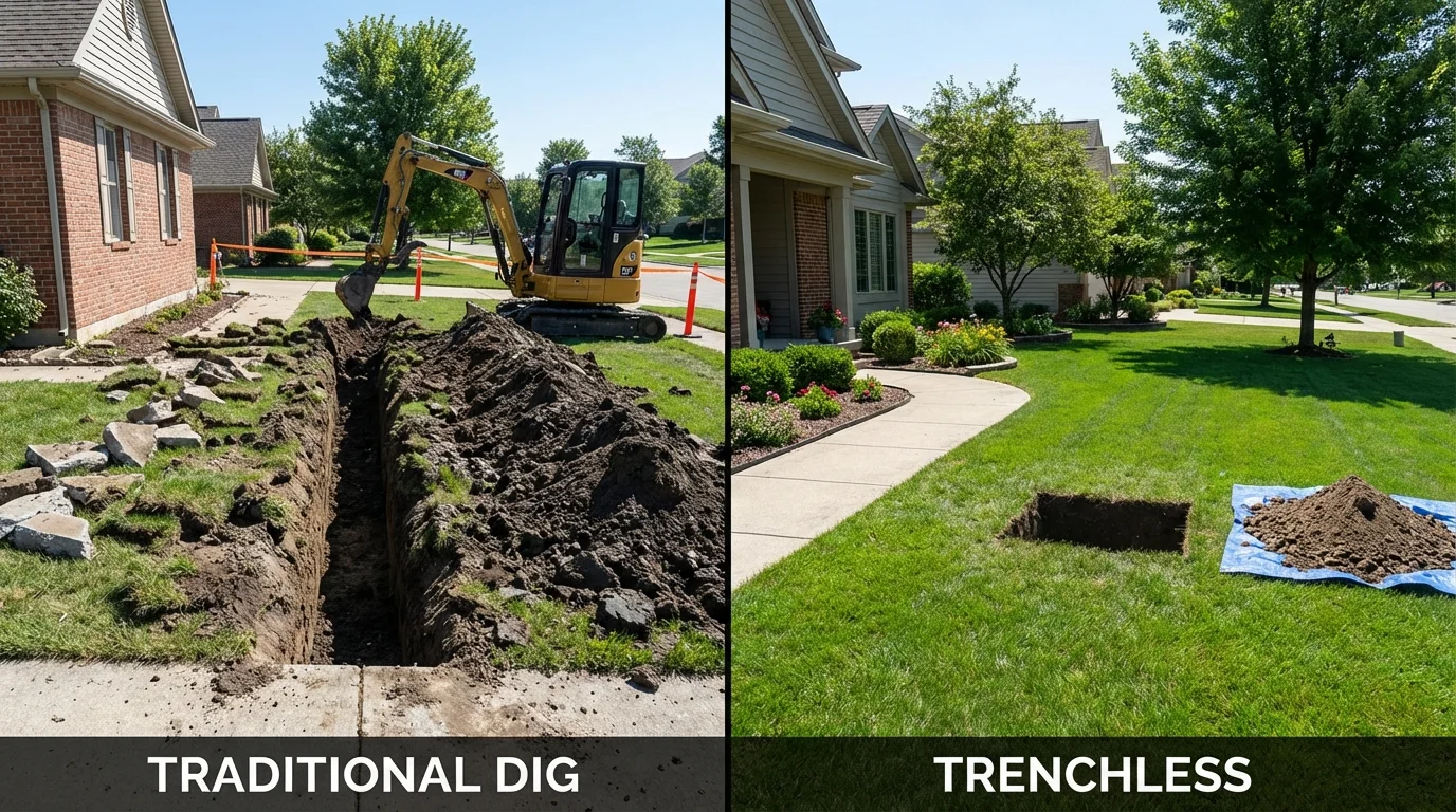 Trenchless sewer repair with minimal yard damage versus traditional excavation in Talladega, AL